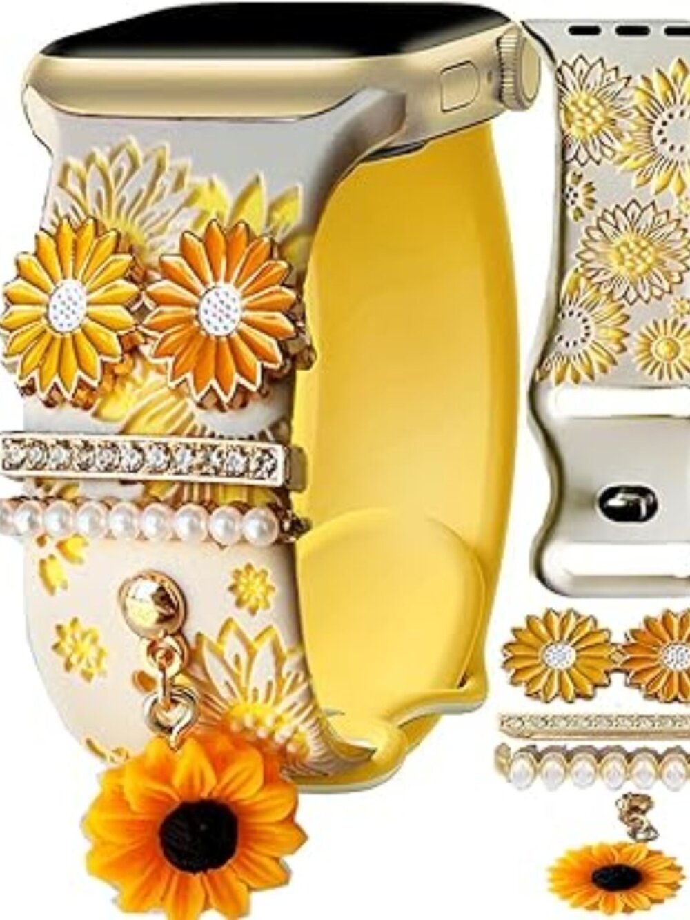 Sunflower Band With Charms Compatible Apple Watch Yellow and White